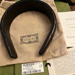 Authentic, black, double G, leather Gucci headband